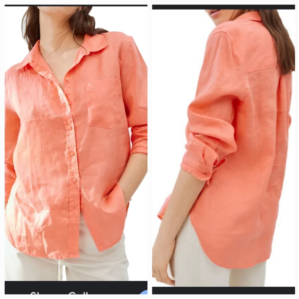 H&M Orange Linen Button-Down Shirt for Women